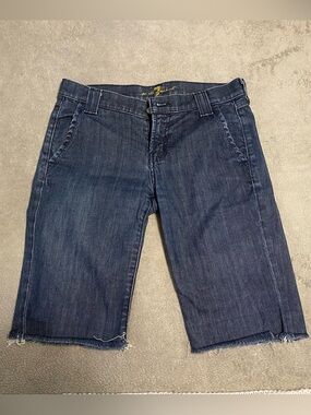 7 For All Mankind Dark Blue Denim Shorts with Raw Edge